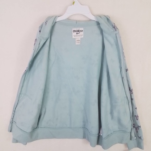 OshKosh Fleece Lined Full Zip Hoodie Girls Size 14 in Green w/ Butterfly Theme - Picture 3 of 13
